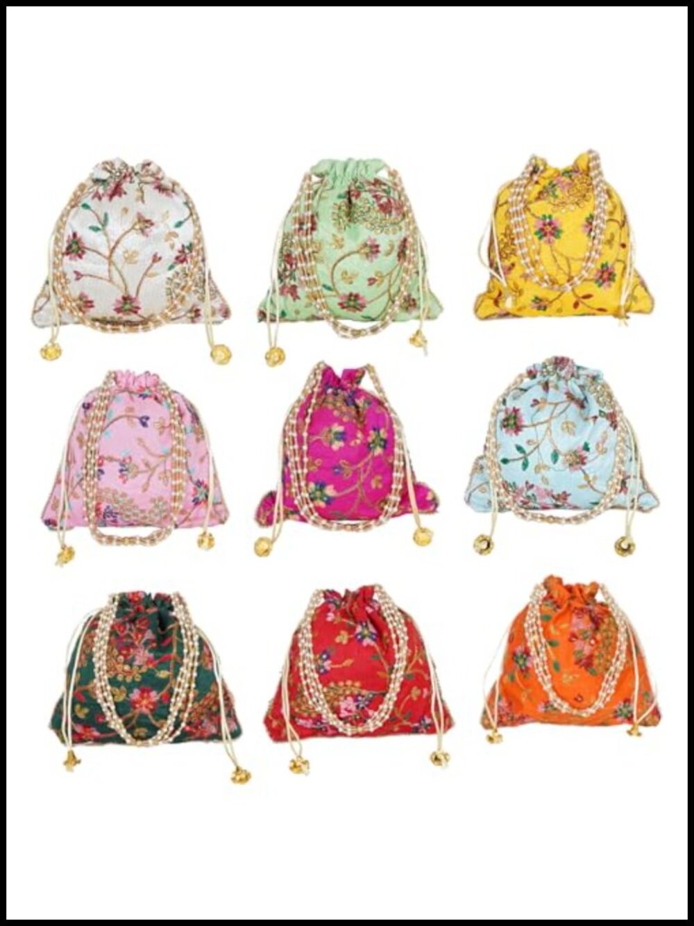 Indian Handmade Embroidered Potli Clutch Purse Bride Wedding Party Silk Bag